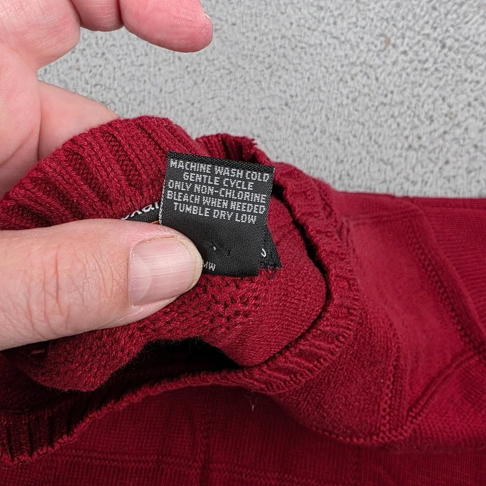 Alexander Julian COLOURS Mens Red Textured Grid Crewneck‎ Cotton Sweater LT Tall